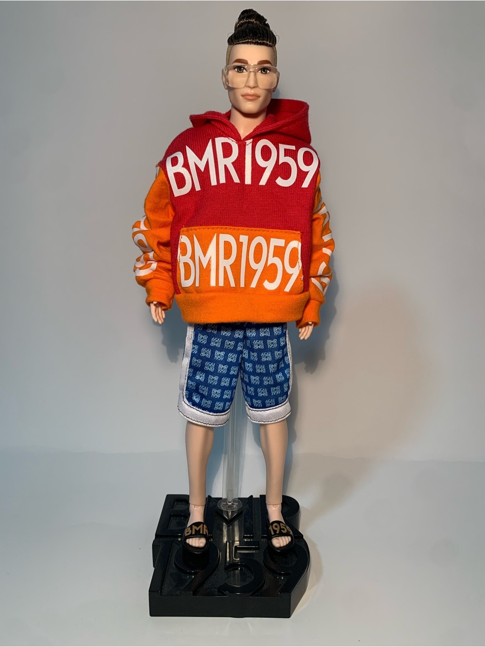 Ken GHT93 Red & Orange BMR1959 Hoodie with Blue Patterned Shorts